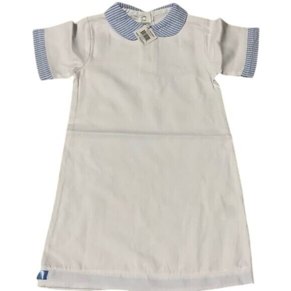 MSC Smocked Blue Seersucker day gown 0-6m monogram Easter Spring Church layette - Picture 1 of 5